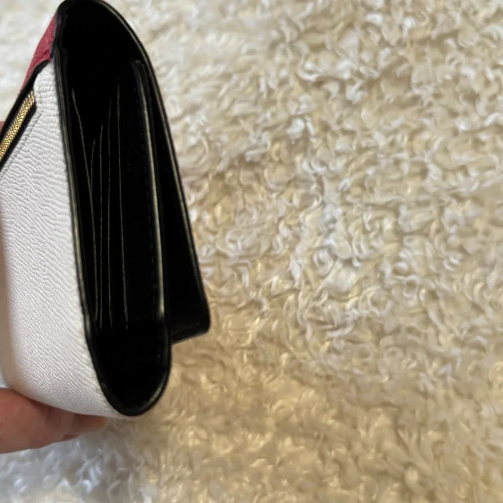 Coach Trifold Color Block Red & Cream Ivory Pebbled Leather Wallet